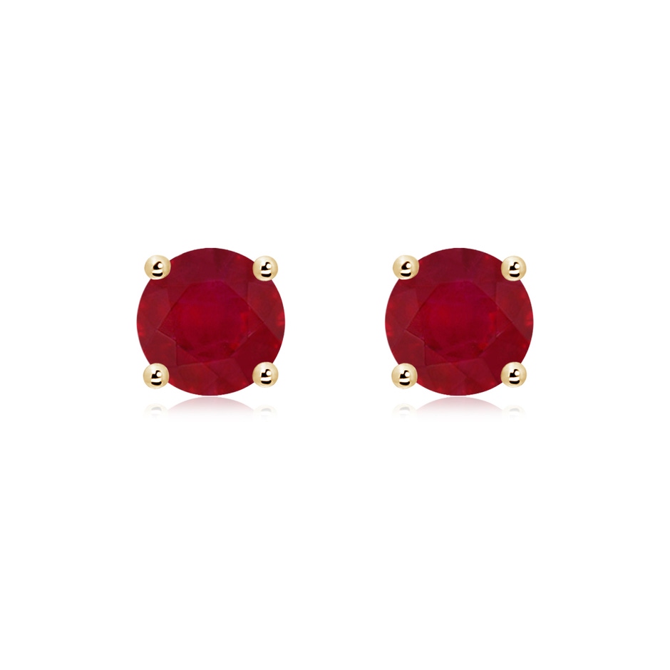 7mm AA Round Ruby Stud Earrings in Yellow Gold 