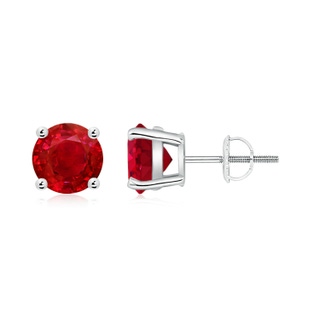 7mm AAA Round Ruby Stud Earrings in P950 Platinum