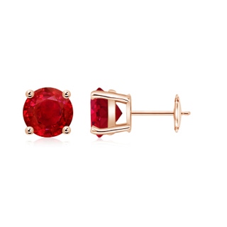 7mm AAA Round Ruby Stud Earrings in Rose Gold