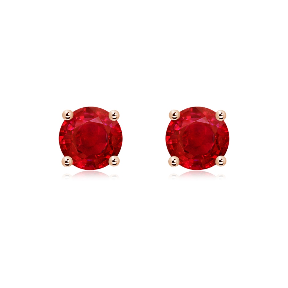 7mm AAA Round Ruby Stud Earrings in Rose Gold 