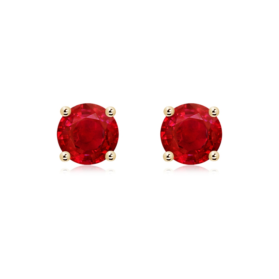 7mm AAA Round Ruby Stud Earrings in Yellow Gold 