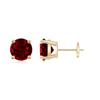 7mm AAAA Round Ruby Stud Earrings in 9K Yellow Gold