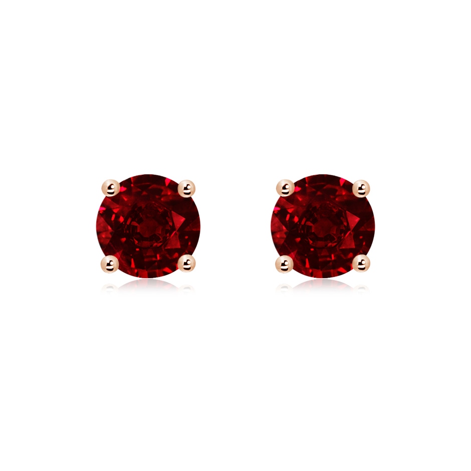 7mm AAAA Round Ruby Stud Earrings in Rose Gold 