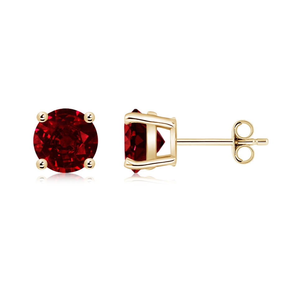 7mm AAAA Round Ruby Stud Earrings in Yellow Gold side 199