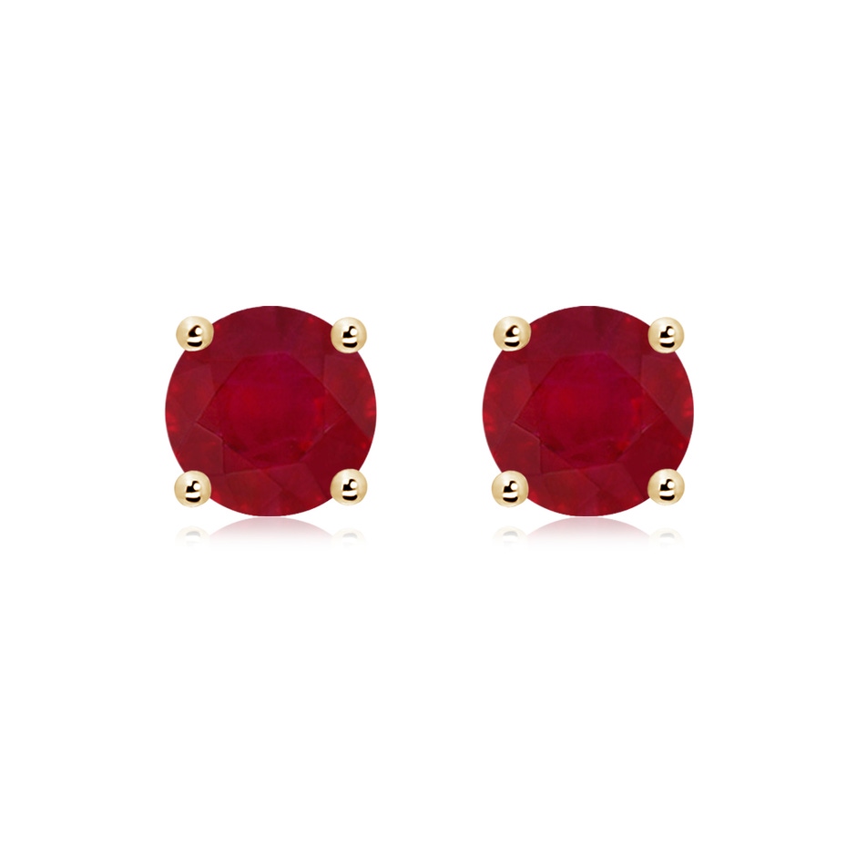 8mm AA Round Ruby Stud Earrings in Yellow Gold 