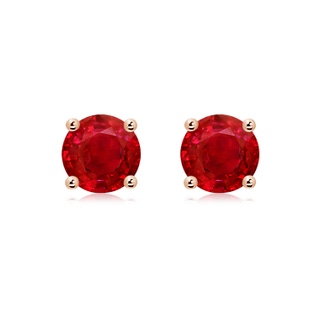 8mm AAA Round Ruby Stud Earrings in 18K Rose Gold