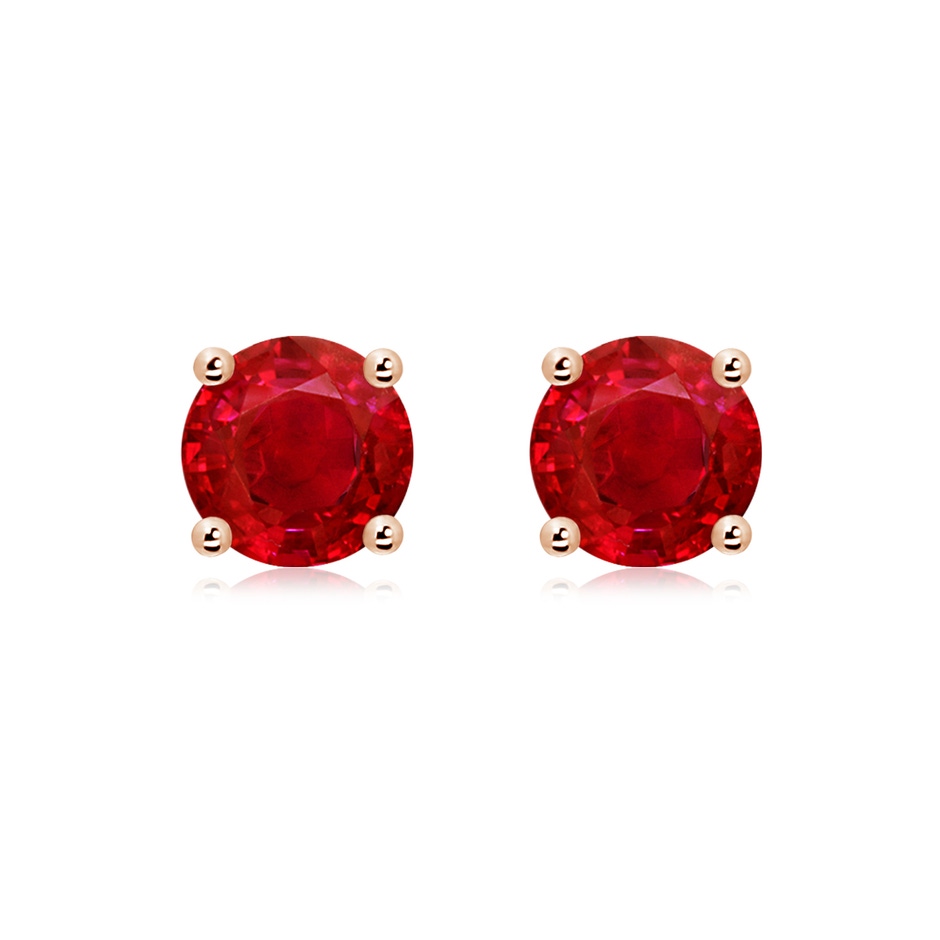8mm AAA Round Ruby Stud Earrings in 18K Rose Gold 