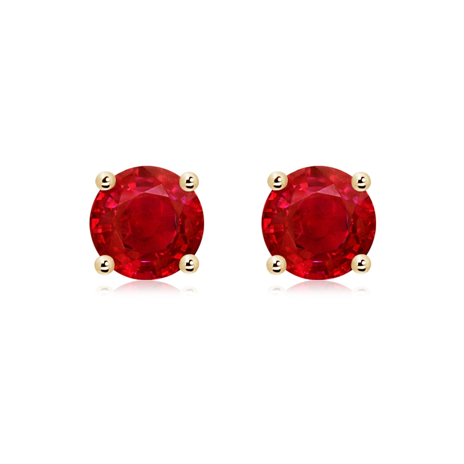 8mm AAA Round Ruby Stud Earrings in Yellow Gold 