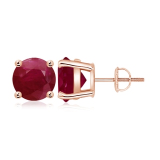 9mm A Round Ruby Stud Earrings in 18K Rose Gold