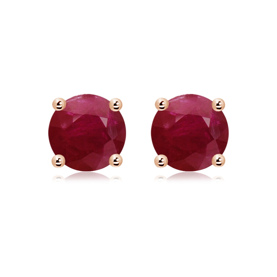 9mm A Round Ruby Stud Earrings in 18K Rose Gold 