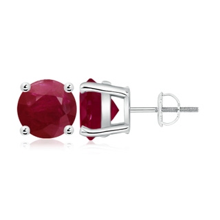 9mm A Round Ruby Stud Earrings in P950 Platinum