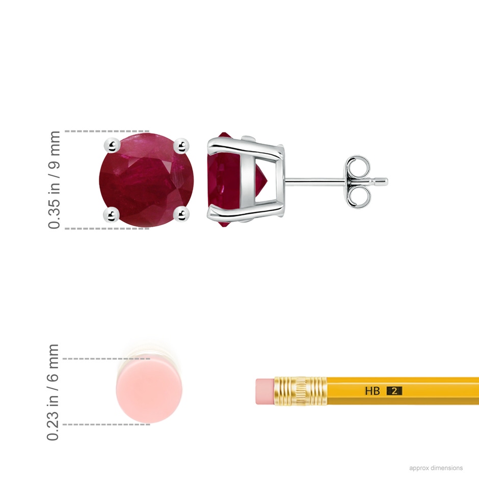 9mm A Round Ruby Stud Earrings in P950 Platinum ruler
