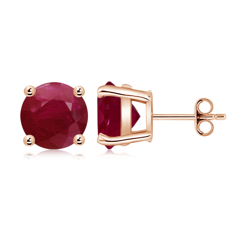 9mm A Round Ruby Stud Earrings in Rose Gold side 199