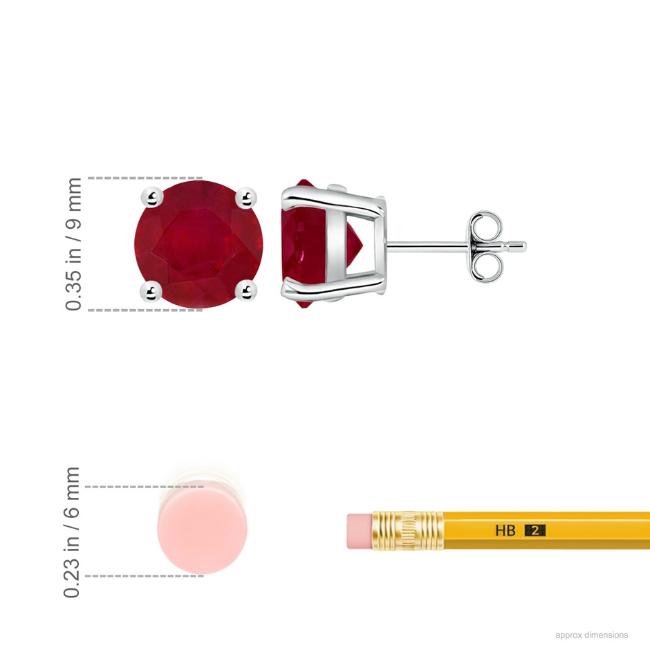 9mm AA Round Ruby Stud Earrings in P950 Platinum ruler