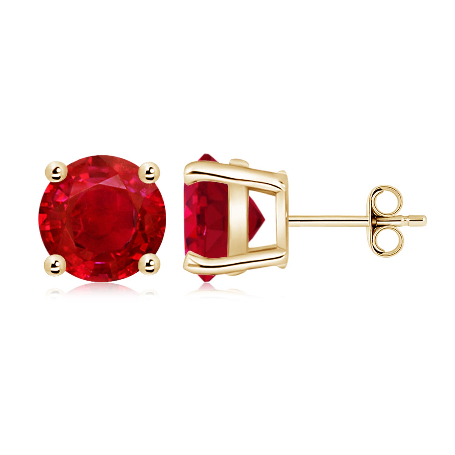 9mm AAA Round Ruby Stud Earrings in 18K Yellow Gold