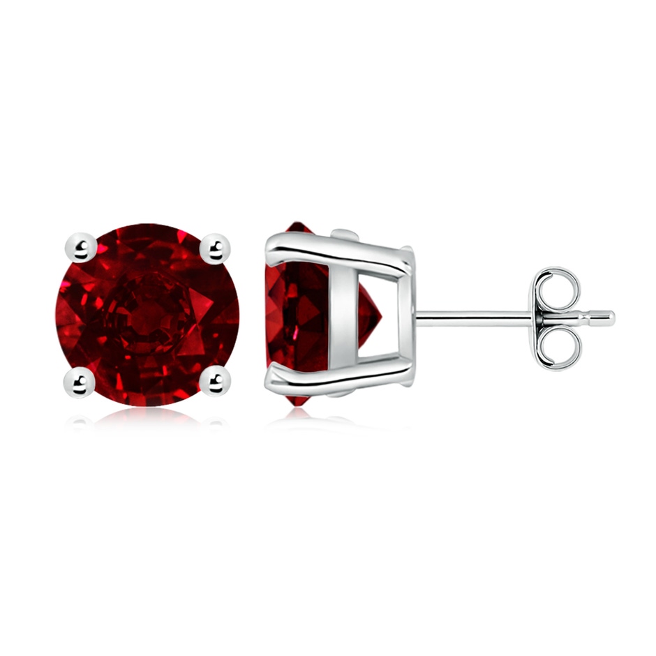 9mm AAAA Round Ruby Stud Earrings in White Gold side 199