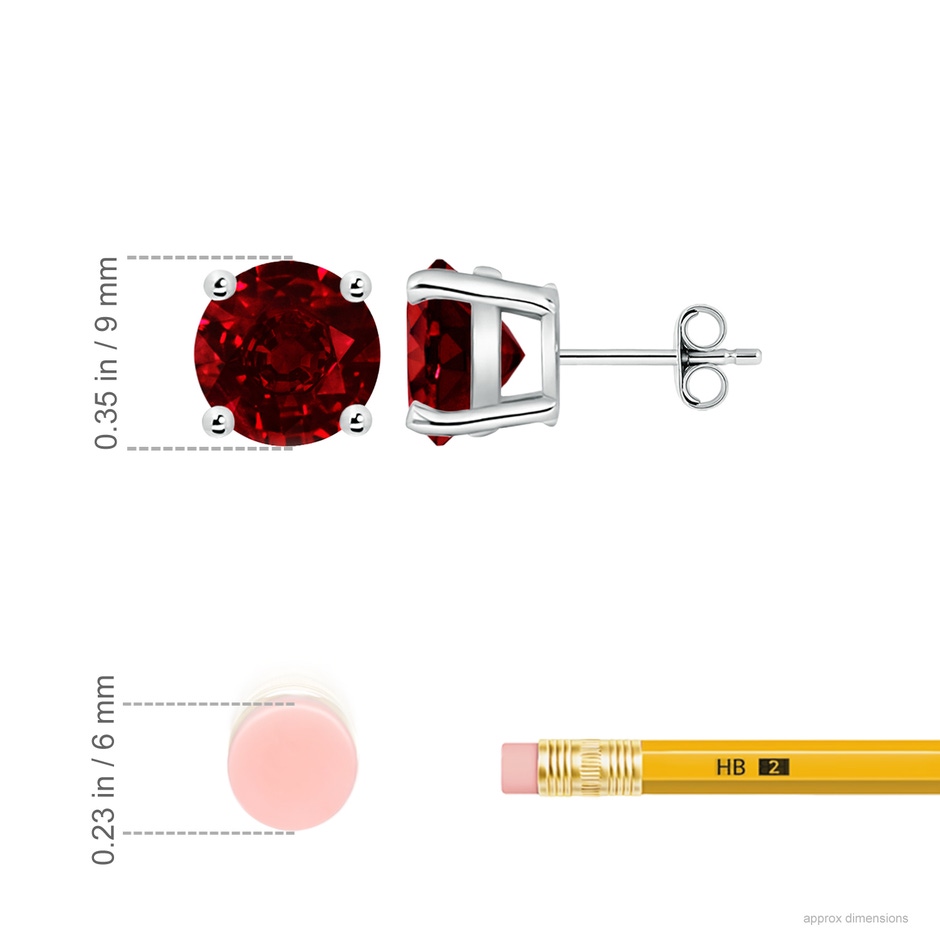 9mm AAAA Round Ruby Stud Earrings in White Gold ruler