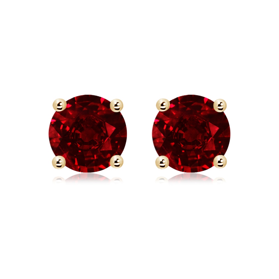 9mm AAAA Round Ruby Stud Earrings in Yellow Gold 