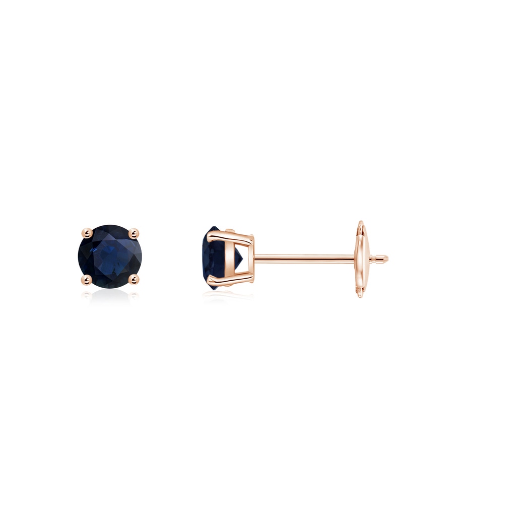 3mm A Round Blue Sapphire Stud Earrings in Rose Gold