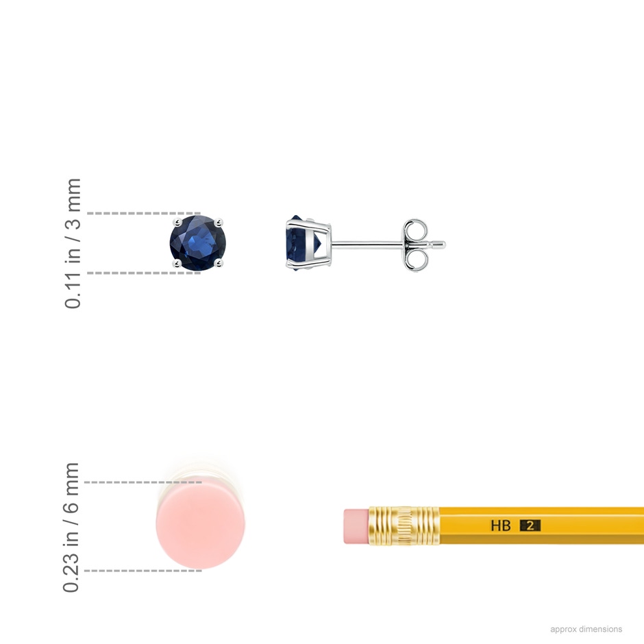 3mm AA Round Blue Sapphire Stud Earrings in 9K White Gold ruler