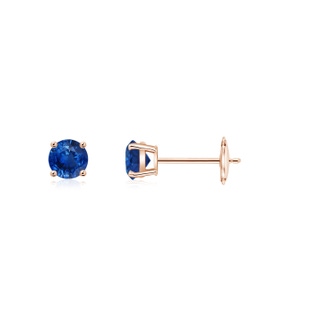 3mm AAA Round Blue Sapphire Stud Earrings in Rose Gold