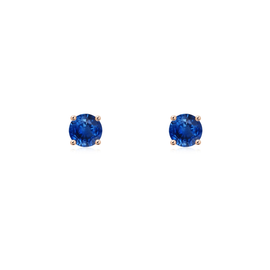 3mm AAA Round Blue Sapphire Stud Earrings in Rose Gold 