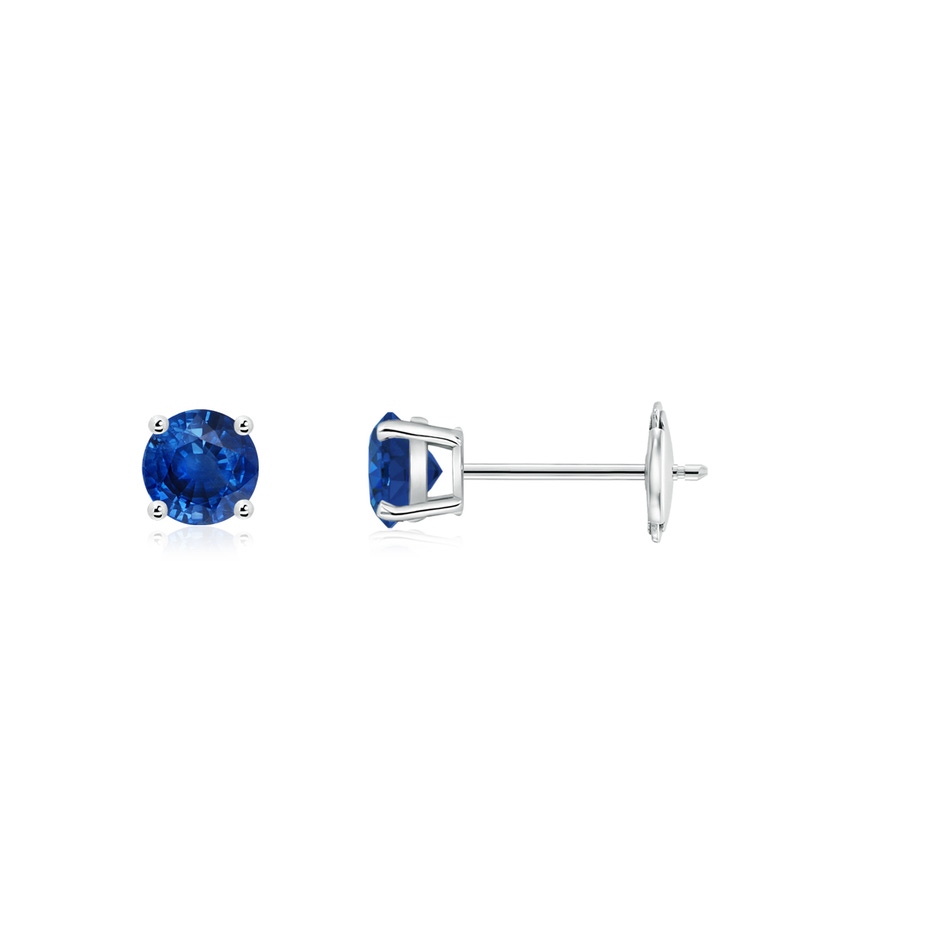 3mm AAA Round Blue Sapphire Stud Earrings in White Gold 