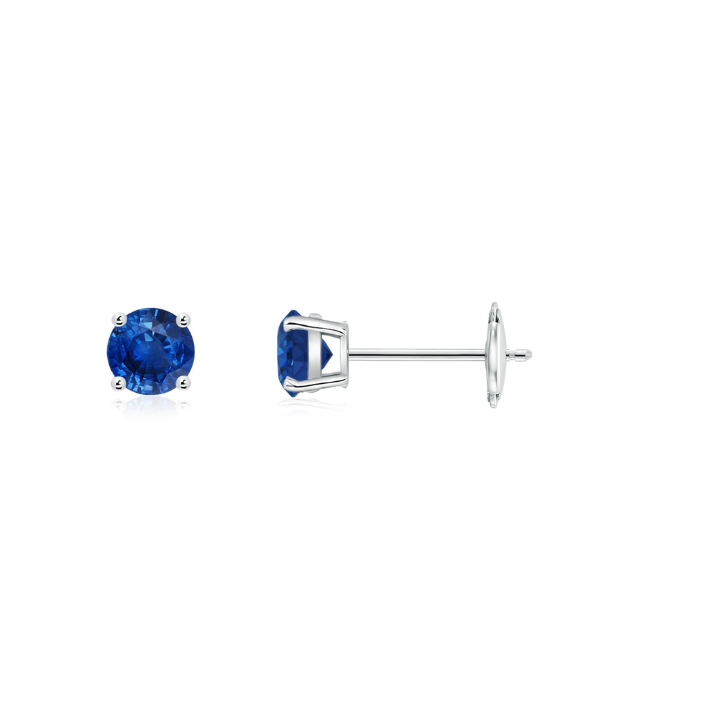 3mm AAA Round Blue Sapphire Stud Earrings in White Gold