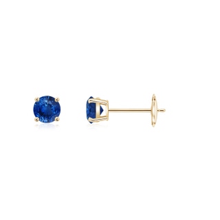 3mm AAA Round Blue Sapphire Stud Earrings in Yellow Gold