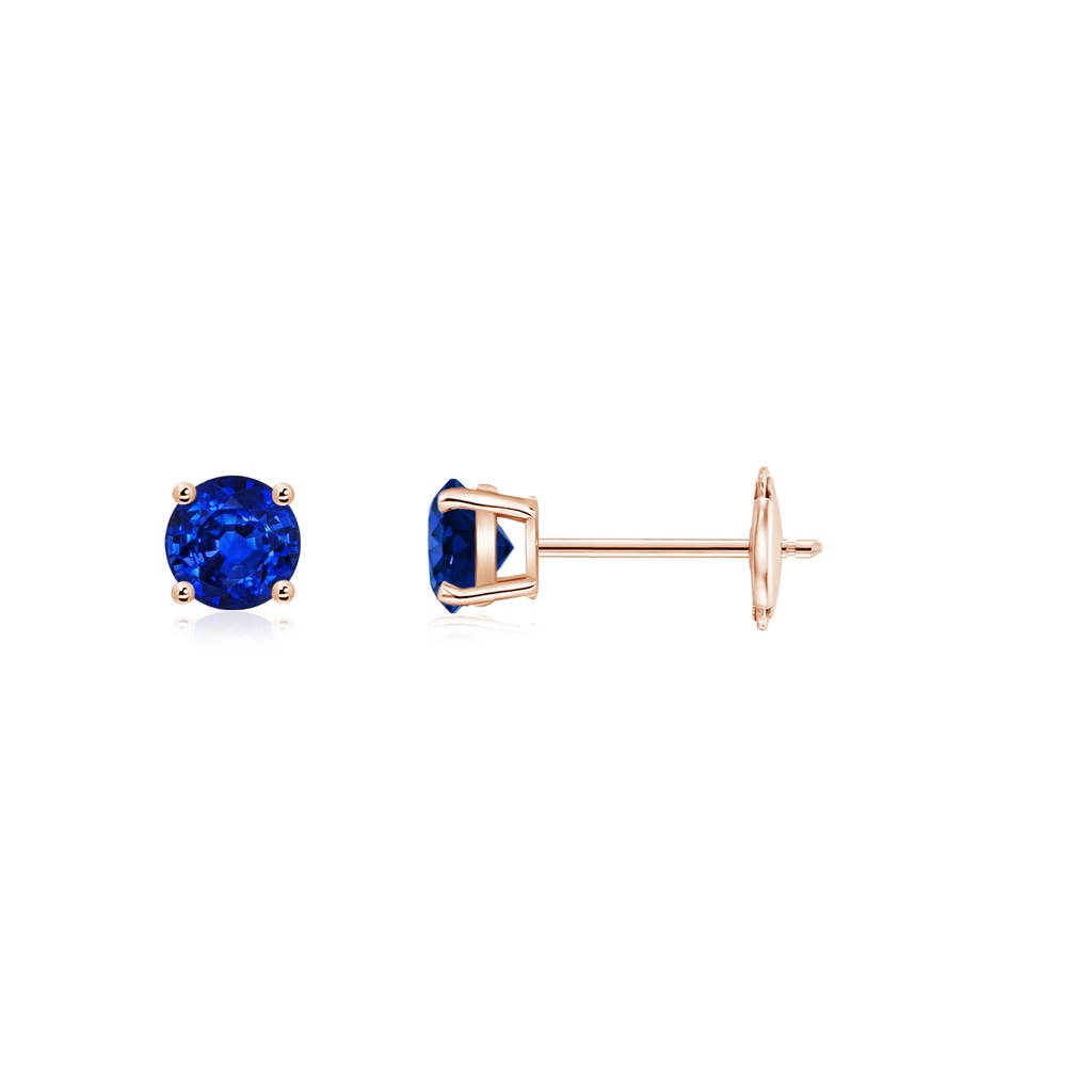 3mm AAAA Round Blue Sapphire Stud Earrings in Rose Gold