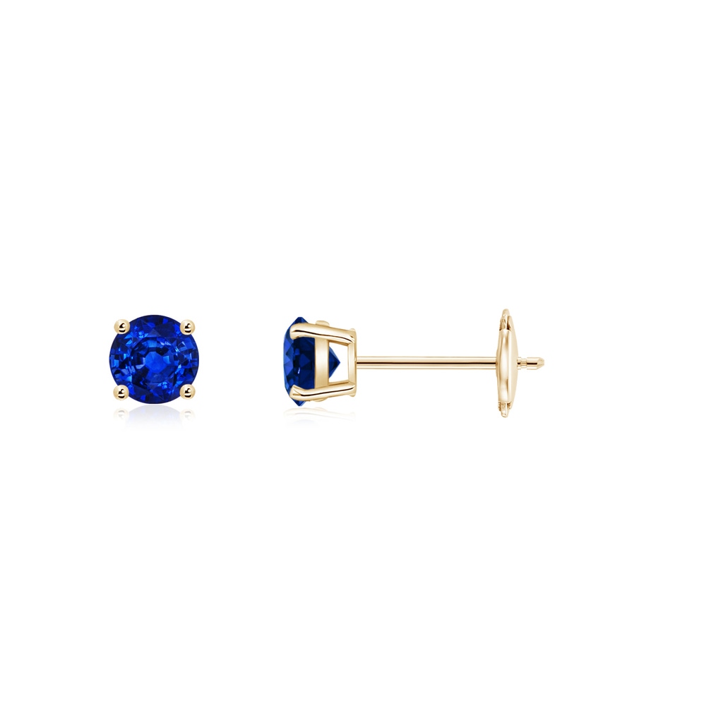 3mm AAAA Round Blue Sapphire Stud Earrings in Yellow Gold