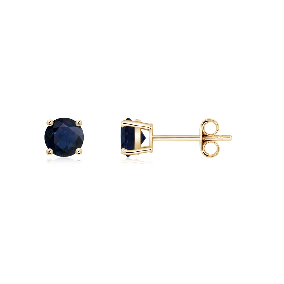 4mm A Round Blue Sapphire Stud Earrings in Yellow Gold side 199