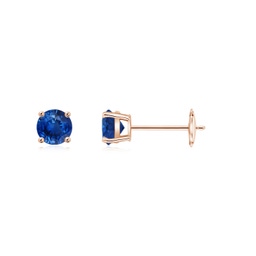 4mm AAA Round Blue Sapphire Stud Earrings in 9K Rose Gold