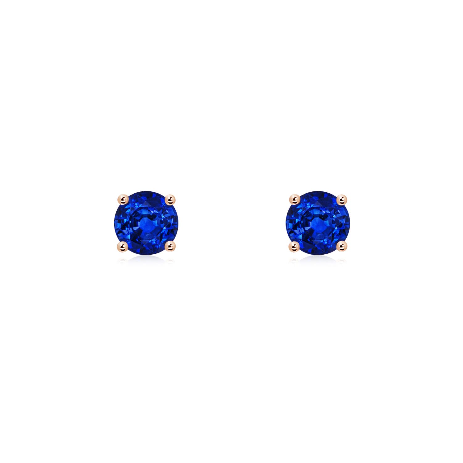 4mm AAAA Round Blue Sapphire Stud Earrings in 18K Rose Gold