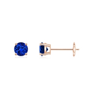 4mm AAAA Round Blue Sapphire Stud Earrings in Rose Gold