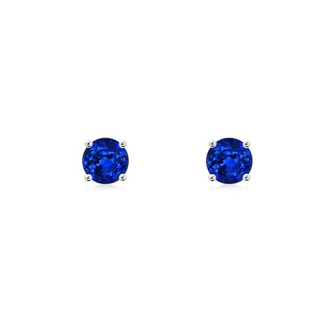 4mm AAAA Round Blue Sapphire Stud Earrings in White Gold
