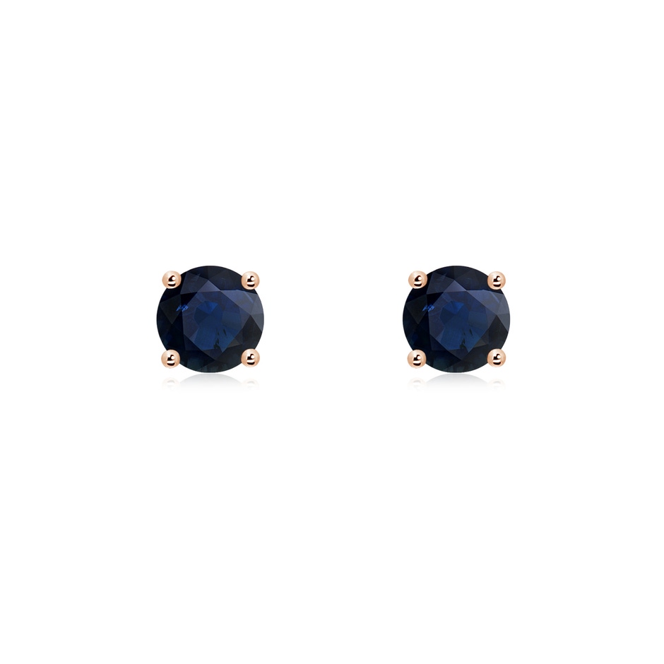 5mm A Round Blue Sapphire Stud Earrings in Rose Gold 