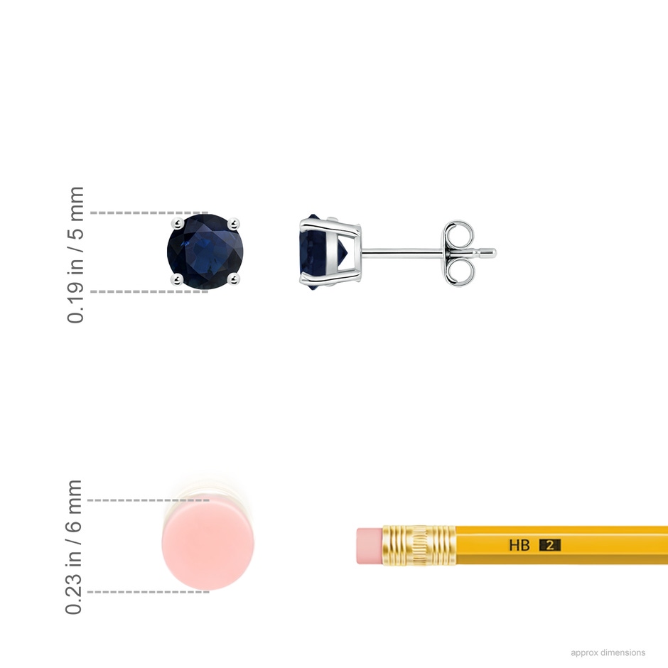 5mm A Round Blue Sapphire Stud Earrings in White Gold ruler