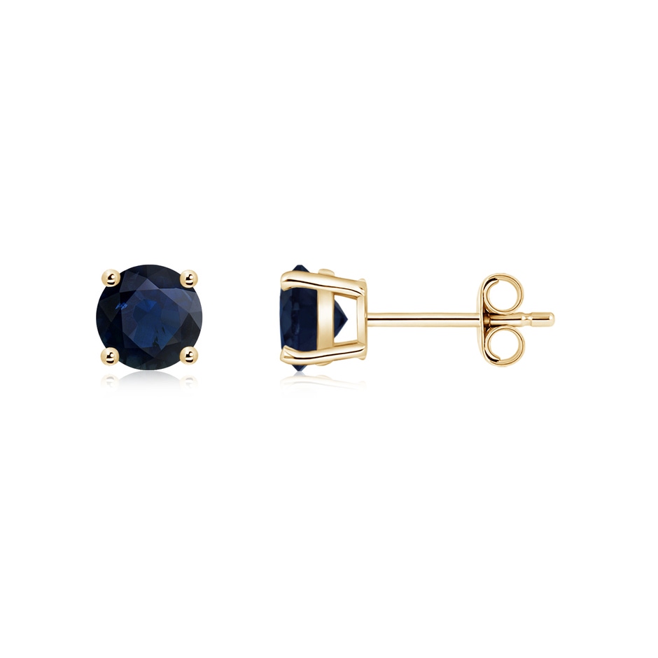 5mm A Round Blue Sapphire Stud Earrings in Yellow Gold side 199