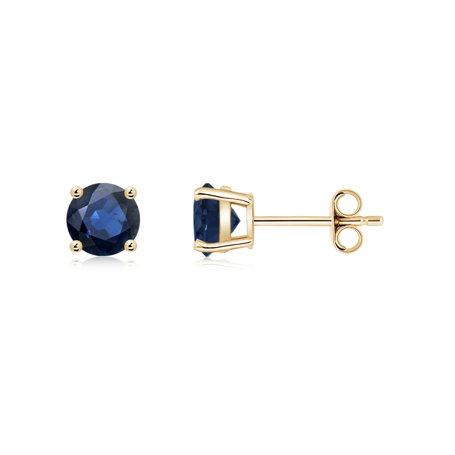 5mm AA Round Blue Sapphire Stud Earrings in Yellow Gold side 199