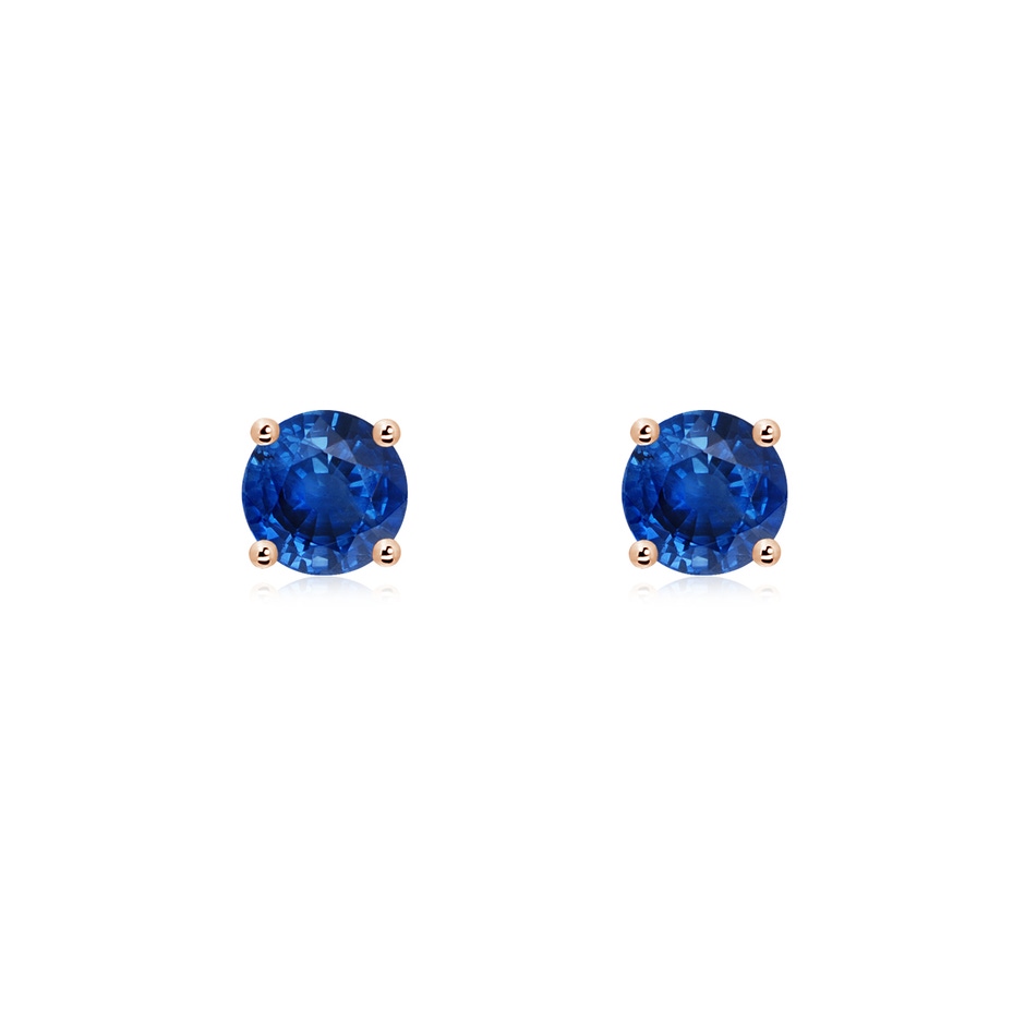 5mm AAA Round Blue Sapphire Stud Earrings in 18K Rose Gold 