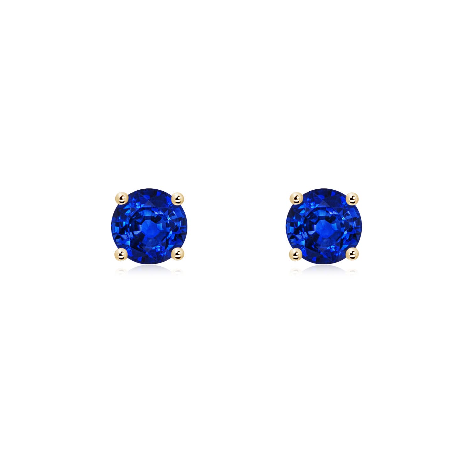 5mm AAAA Round Blue Sapphire Stud Earrings in 18K Yellow Gold