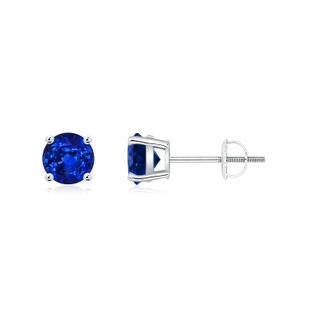 5mm AAAA Round Blue Sapphire Stud Earrings in P950 Platinum