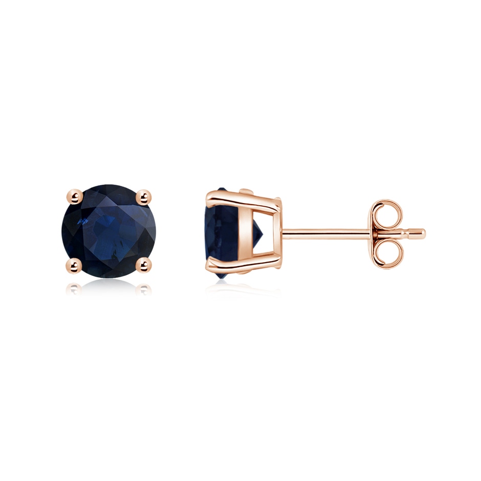 6mm A Round Blue Sapphire Stud Earrings in Rose Gold side 199