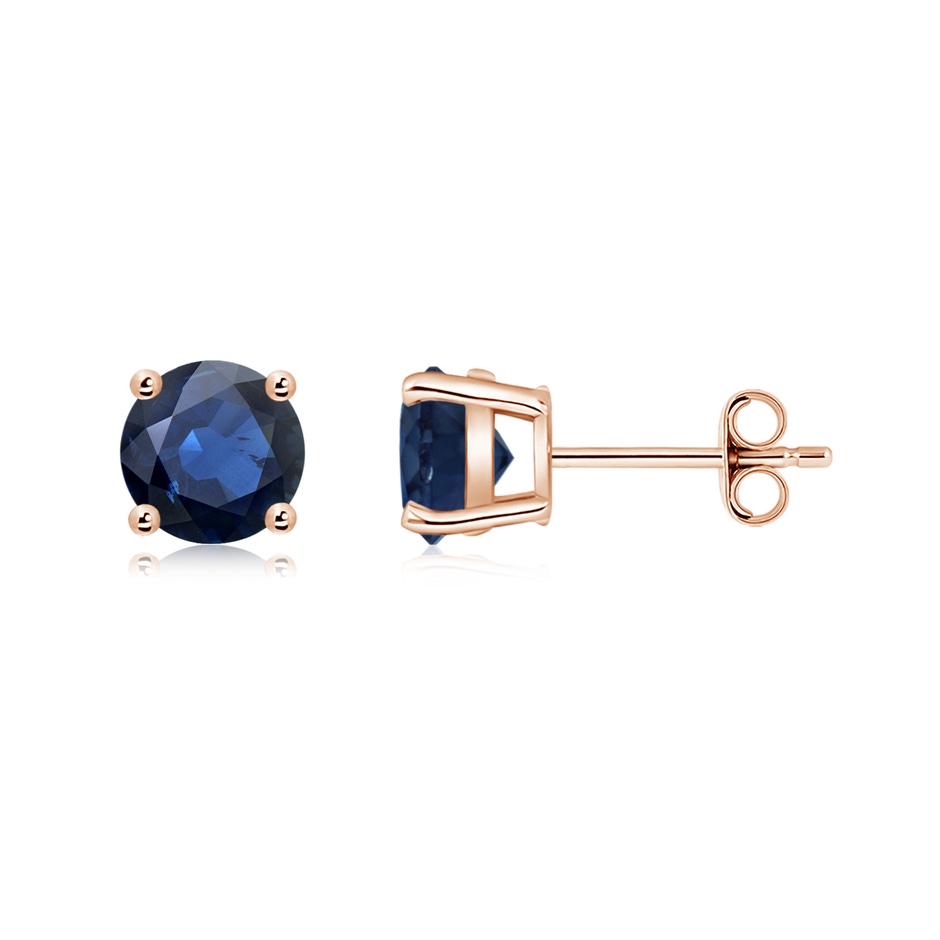 6mm AA Round Blue Sapphire Stud Earrings in 18K Rose Gold side 199