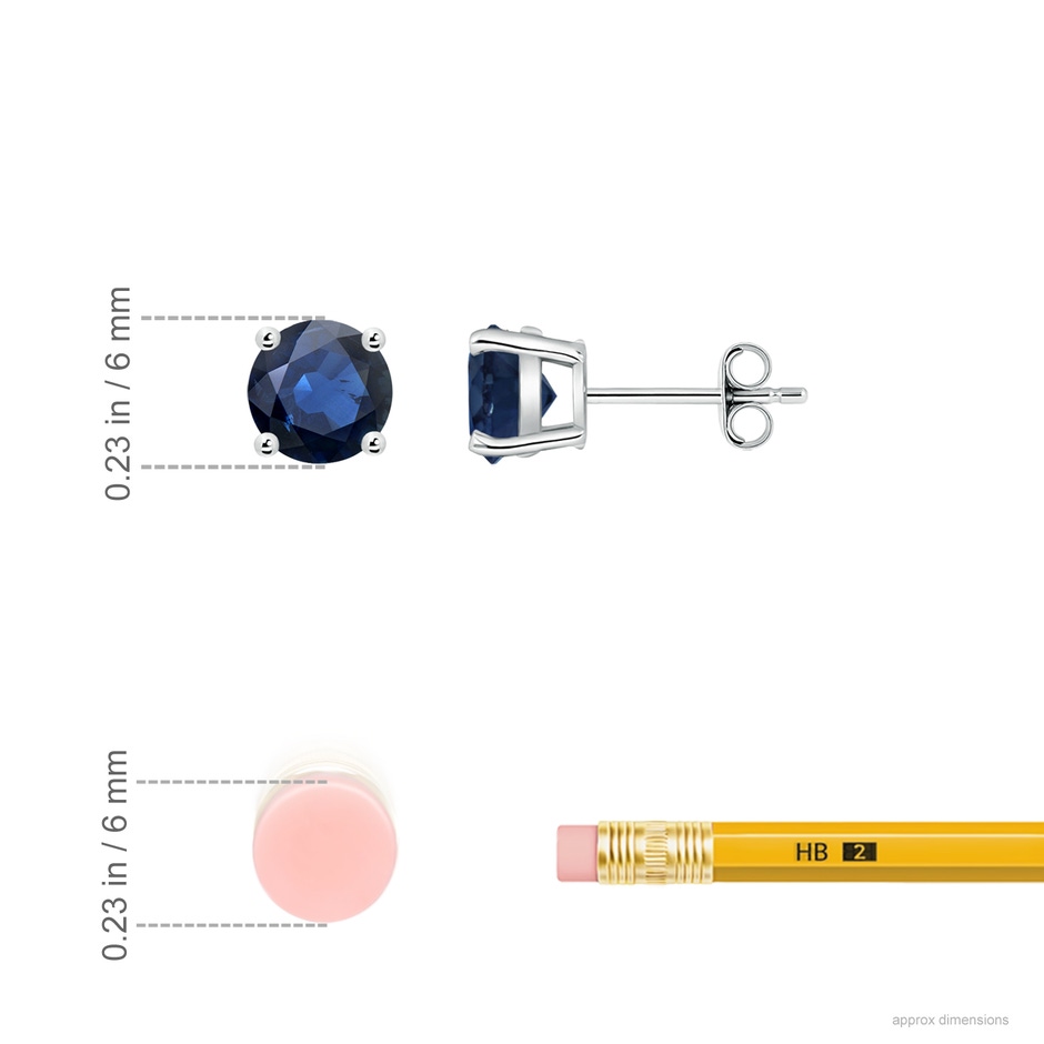 6mm AA Round Blue Sapphire Stud Earrings in P950 Platinum ruler