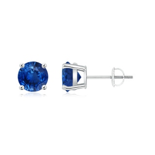 6mm AAA Round Blue Sapphire Stud Earrings in P950 Platinum