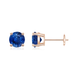 6mm AAA Round Blue Sapphire Stud Earrings in Rose Gold