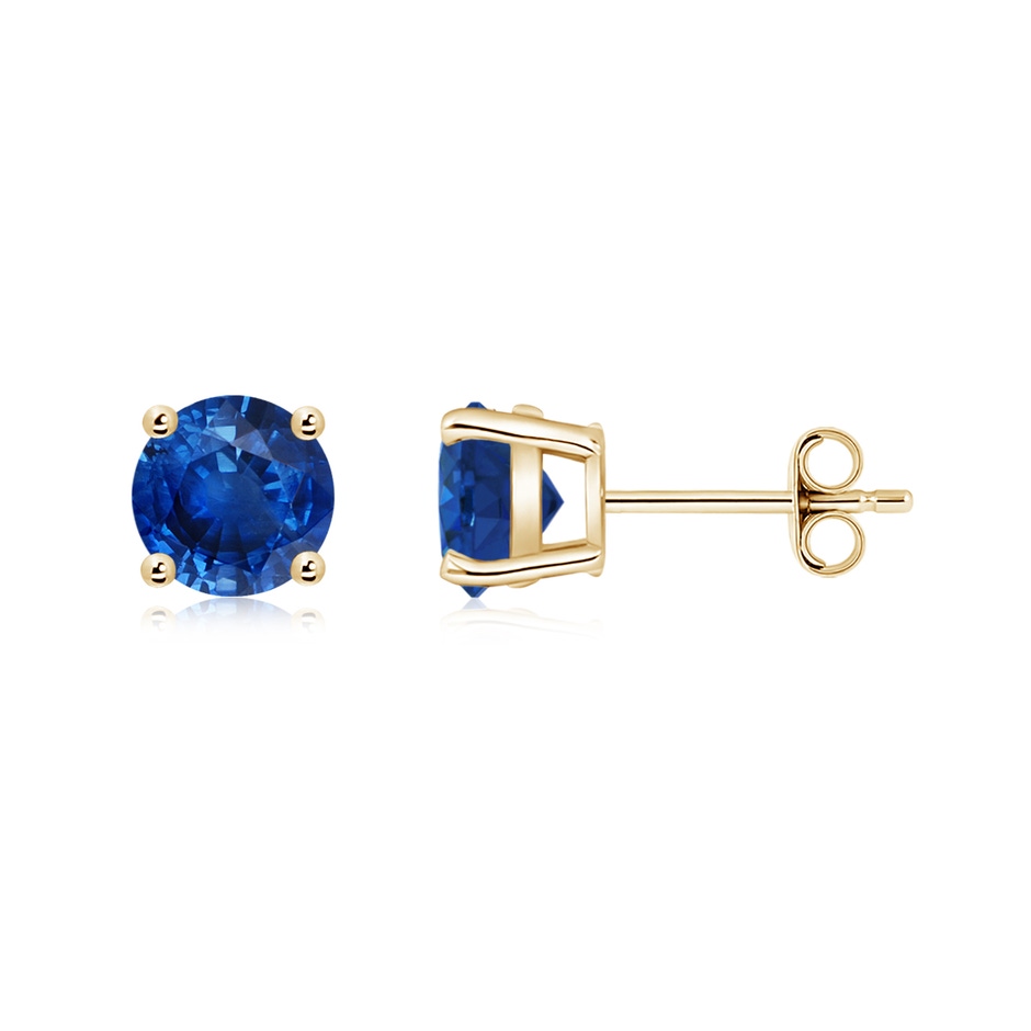 6mm AAA Round Blue Sapphire Stud Earrings in Yellow Gold side 199