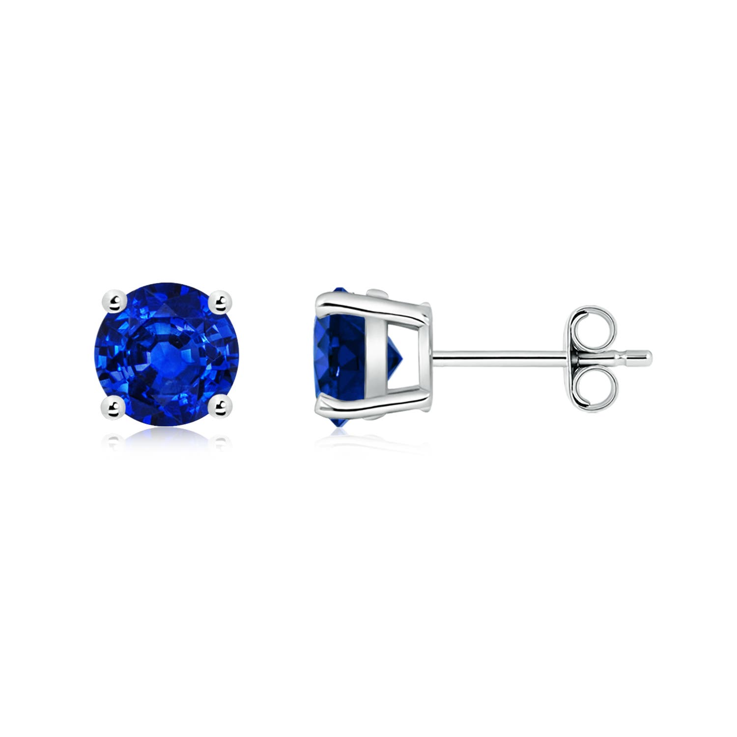 6mm AAAA Round Blue Sapphire Stud Earrings in P950 Platinum